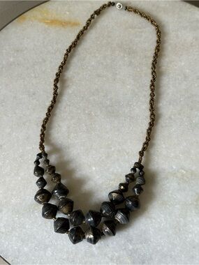 31 Bits Handcrafted Double Black Layer Gold Beaded Voyager Chunky Necklace Boho